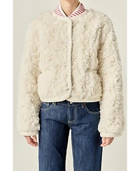 English Factory Women's Knit Trim Teddy Jacket