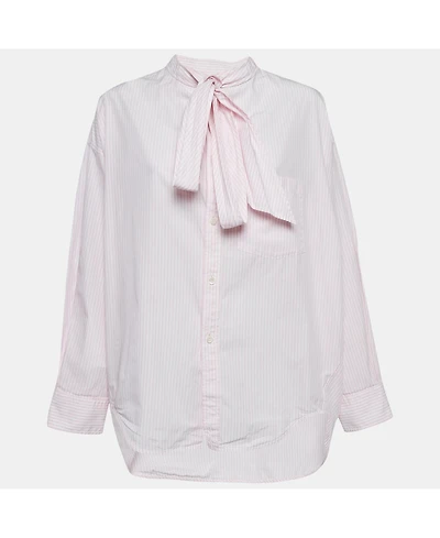 Pre-Owned Balenciaga Women's Stripe Cotton Neck Tie Detail Oversized Shirt