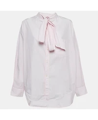 Pre-Owned Balenciaga Women's Stripe Cotton Neck Tie Detail Oversized Shirt