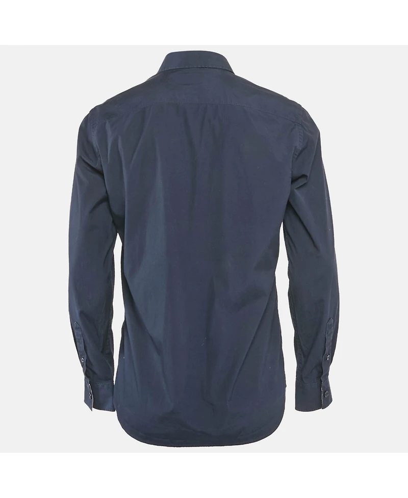 Pre-Owned Burberry Men's Navy Blue Cotton Nova Check Cuffed Long Sleeve Shirt