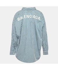Pre-Owned Balenciaga Women's Stripe Cotton Poplin Swing Shirt