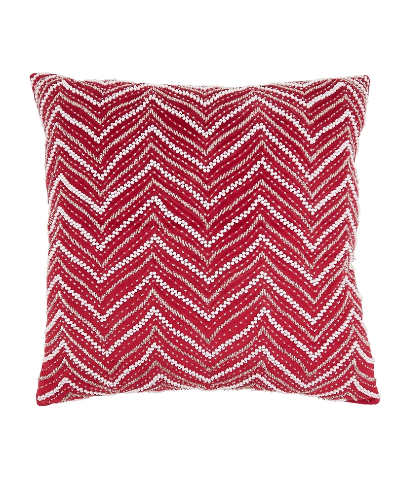 Saro Lifestyle Velvet Beaded Chevron Down Filled Decorative Pillow, 20" x 20"