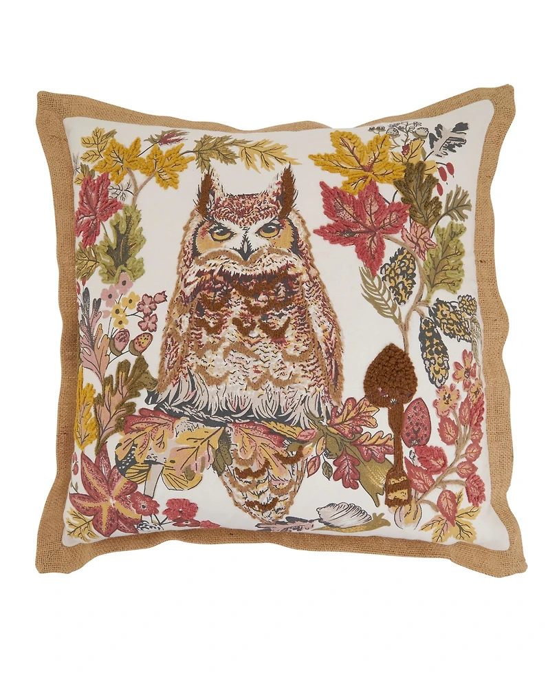 Saro Lifestyle Embroidered Owl Down Filled Decorative Pillow, 20" x 20"