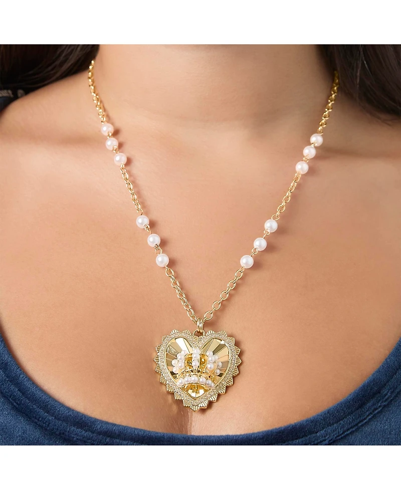 Juicy Couture Heart Crown Necklace, Gold-Tone with Pearl Accent