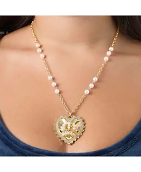 Juicy Couture Heart Crown Necklace, Gold-Tone with Pearl Accent