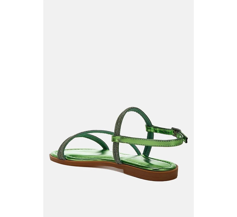 London Rag Womens Bawley Rhinestone Strappy Flat Sandals