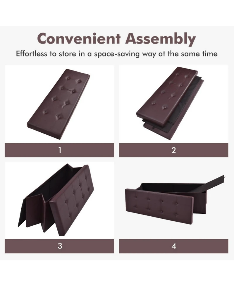 Boyel Living 45 Inch Foldable Storage Ottoman Bench Tufted Leather Large Storage Chest