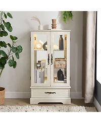 Glass Cabinet with Adjustable Shelves 2 Doors and 1 drawer Bulb Included