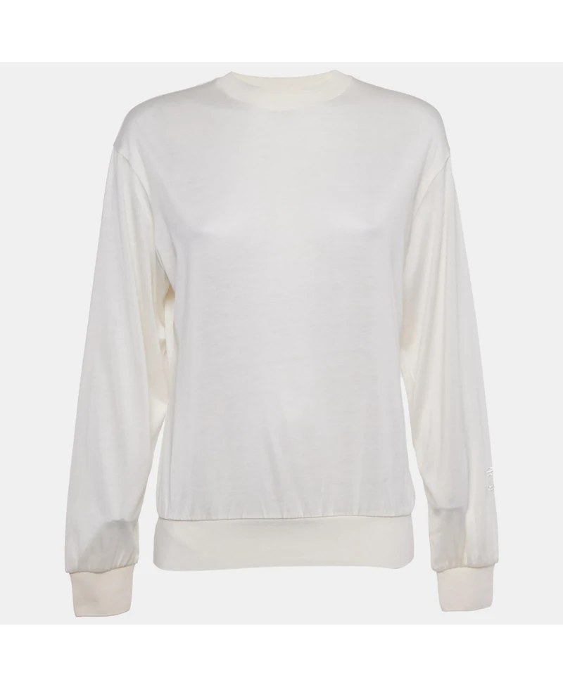 Pre-Owned Burberry Women's Beige Logo Applique Cotton Knit Zip-Up Hoodie