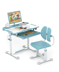 Gymax Kid's Study Desk & Chair Set w/Tilt Desktop Book Stand Footrest Bar for Toddlers