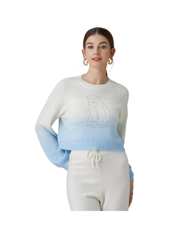 Bellemere New York Women's Polar Bear Cropped Cashmere Sweater (With Crystal Touch)