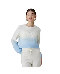 Bellemere New York Women's Polar Bear Cropped Cashmere Sweater (With Crystal Touch)