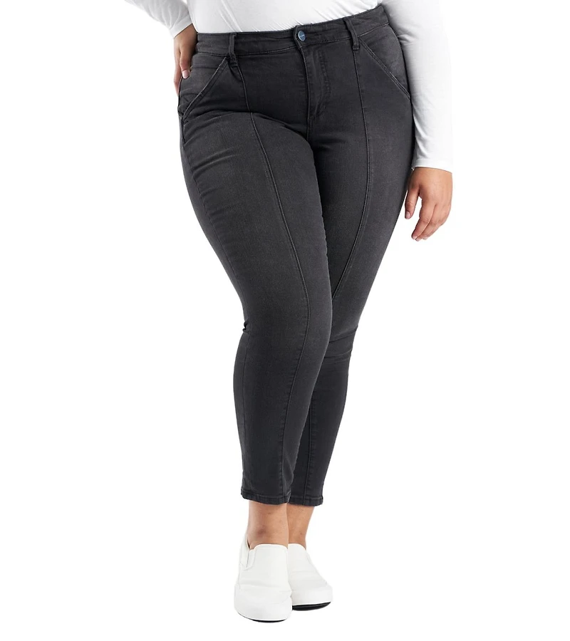 Slink Jeans Women's Black Denim High Rise Pintuck Ankle Skinny 28" inseam - Shyla