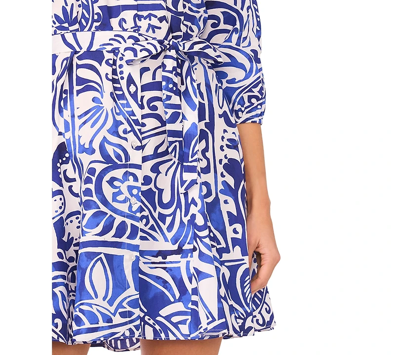 Msk Petite Printed Collared Short Shirt Dress