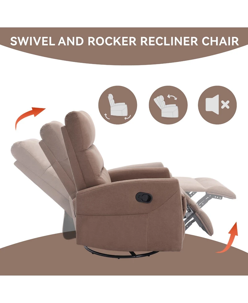 sumyeg Manual Recliner Chair with Rocker and Swivel Fabric