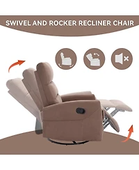 sumyeg Manual Recliner Chair with Rocker and Swivel Fabric