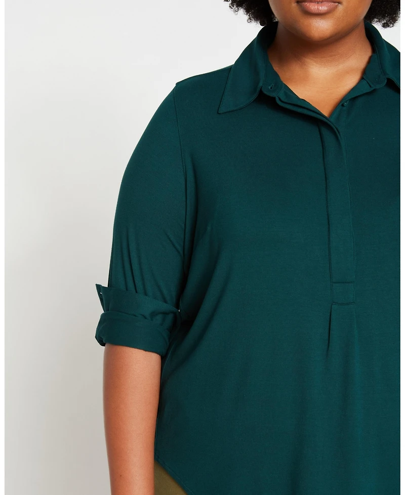 Universal Standard Womens Plus Elbe Popover Liquid Jersey Shirt Classic Fit