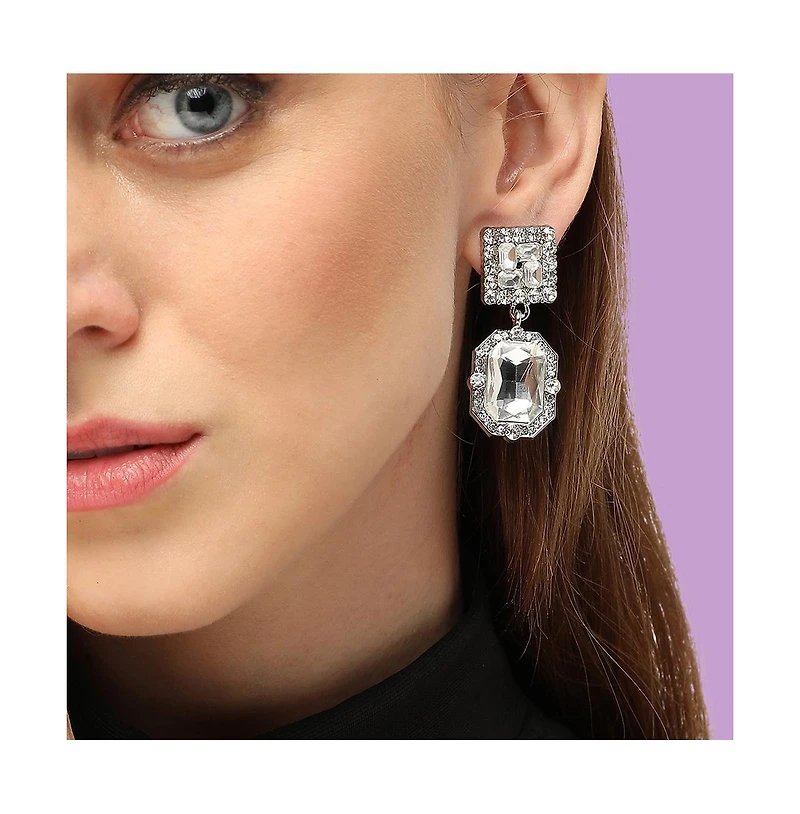 Sohi Women's Silver Crystal Drop Earrings