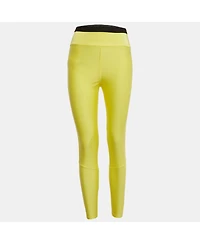 Pre-Owned Moncler Women's Yellow Logo Print Jersey Leggings