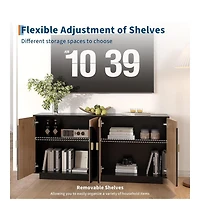 Gaomon 63in Large Sideboard Buffet Cabinet with Storage, Kitchen Fluted Coffee Bar Wine Bar Console Table with Gold Metal Handles