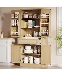 Gaomon 70inch Tall Kitchen Pantry Cabine, Rattan Doors Freestanding Cupboard Storage Cabinet with Drawer and Adjustable Shelves