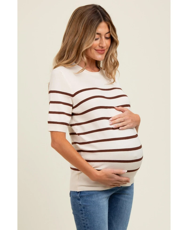 Pinkblush Maternity Navy Blue Striped Knit Short Sleeve Top