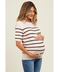 Pinkblush Maternity Navy Blue Striped Knit Short Sleeve Top