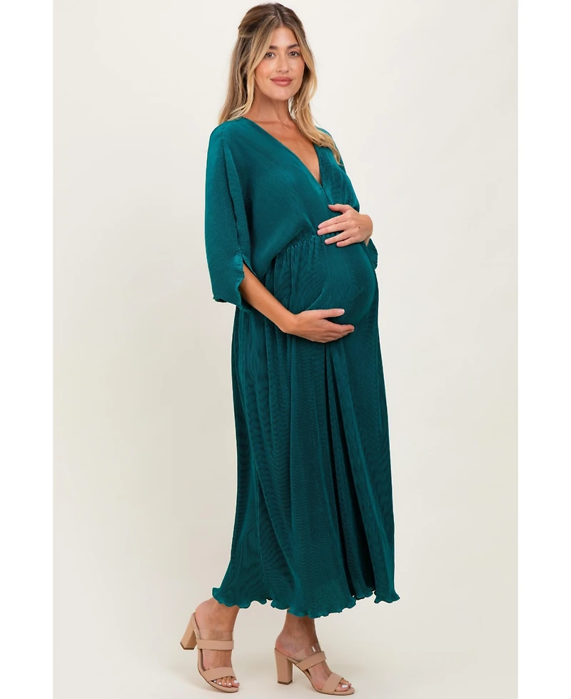 Pinkblush Maternity Burgundy Pleated Satin Dolman Sleeve Maxi Dress