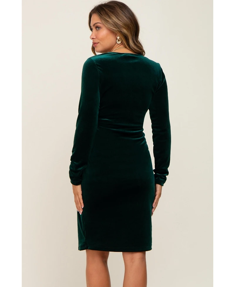 Pinkblush Maternity Burgundy Velvet Long Sleeve Side Slit Dress