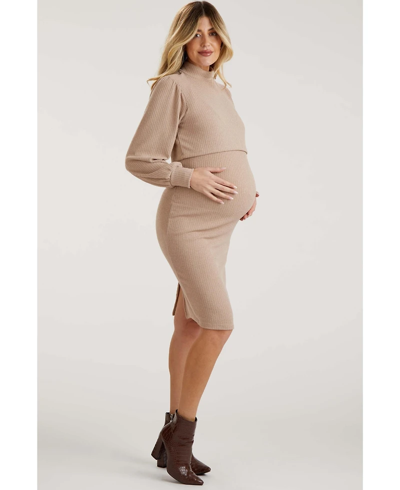 Pinkblush Maternity Olive Rib Knit Mock Neck Nursing Dress