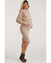 Pinkblush Maternity Olive Rib Knit Mock Neck Nursing Dress