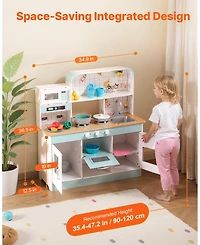 Mecale Wooden Play Kitchen for Kids, Toy Kitchen Set with Lights & Sounds, Ice Maker, Oven, Sink, Microwave, Fridge & Accessories