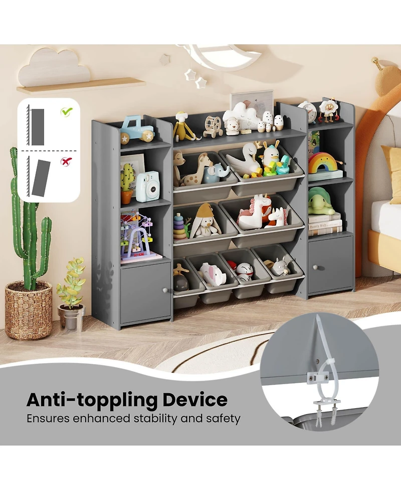 4-Tier Large Storage Cabinet with 6 Cubbies & 8 Removable Bins Bookshelf