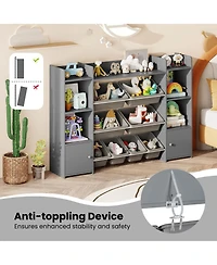 4-Tier Large Storage Cabinet with 6 Cubbies & 8 Removable Bins Bookshelf