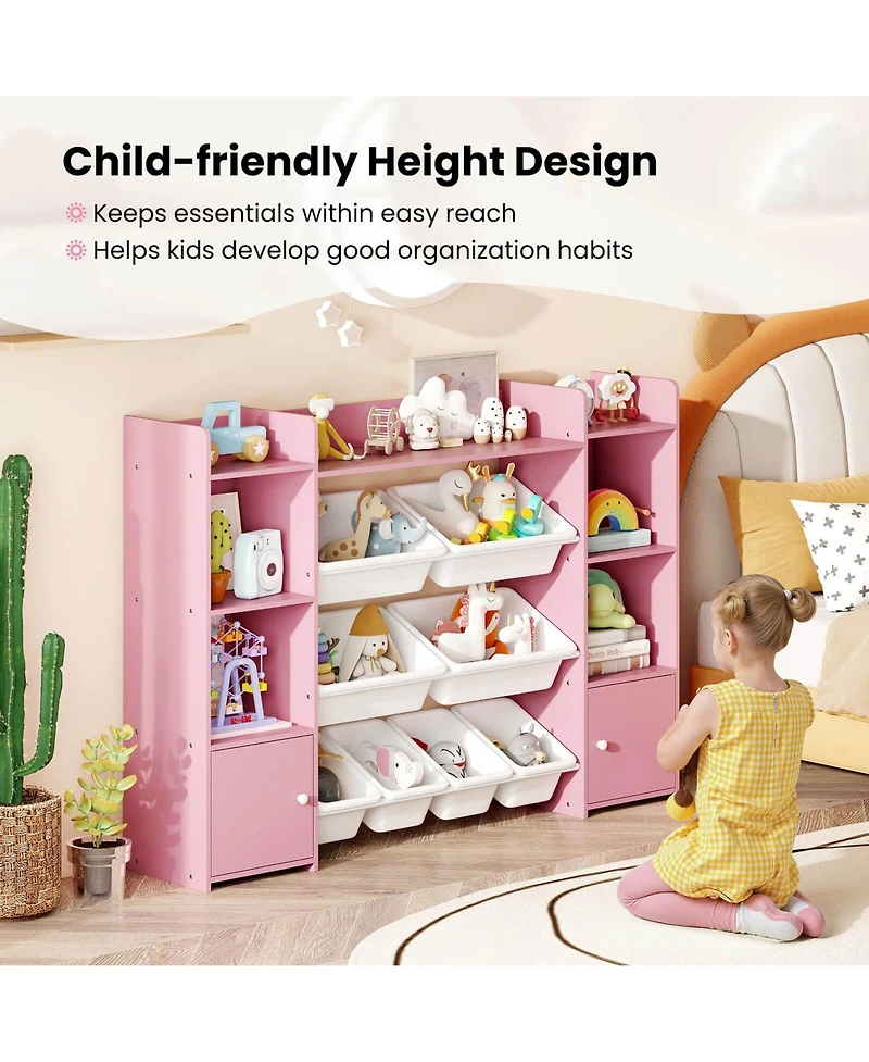 4-Tier Large Storage Cabinet with 6 Cubbies & 8 Removable Bins Bookshelf