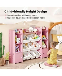 4-Tier Large Storage Cabinet with 6 Cubbies & 8 Removable Bins Bookshelf