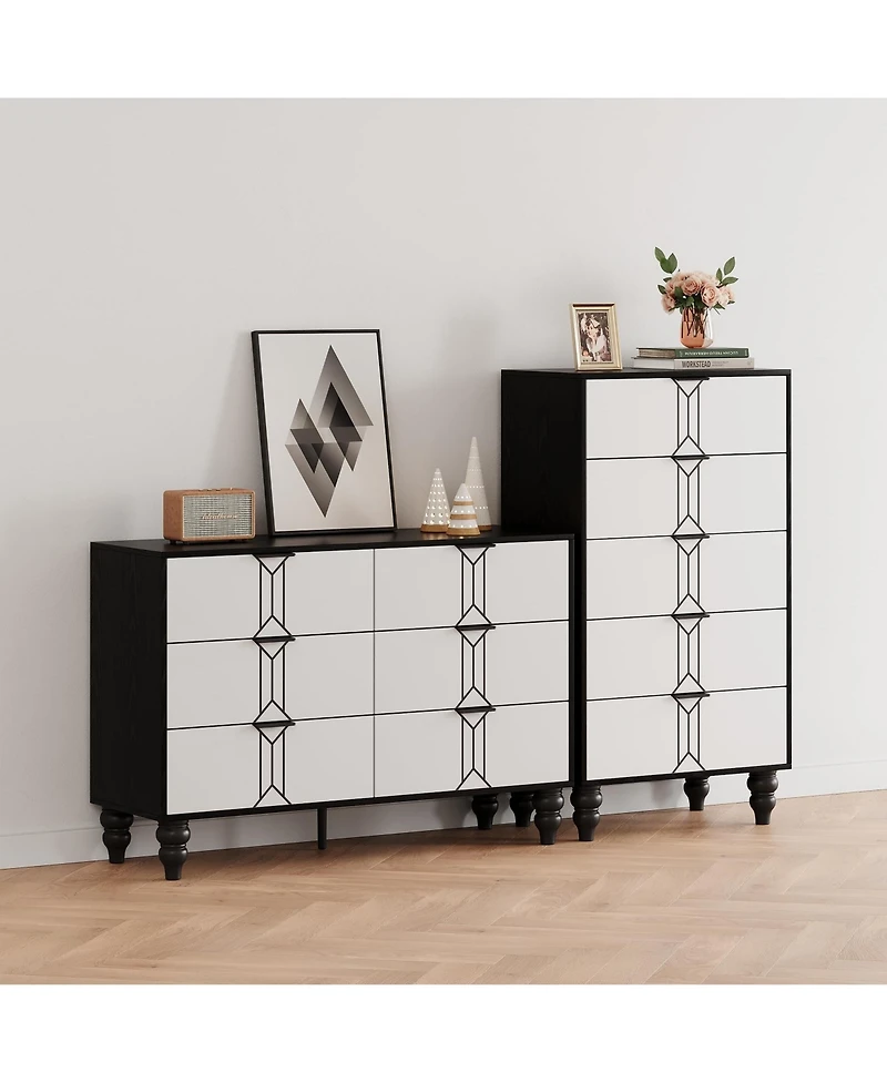 Gaomon 5 Drawer Dresser with Vintage Pattern Design, Modern and Stylish Dresser