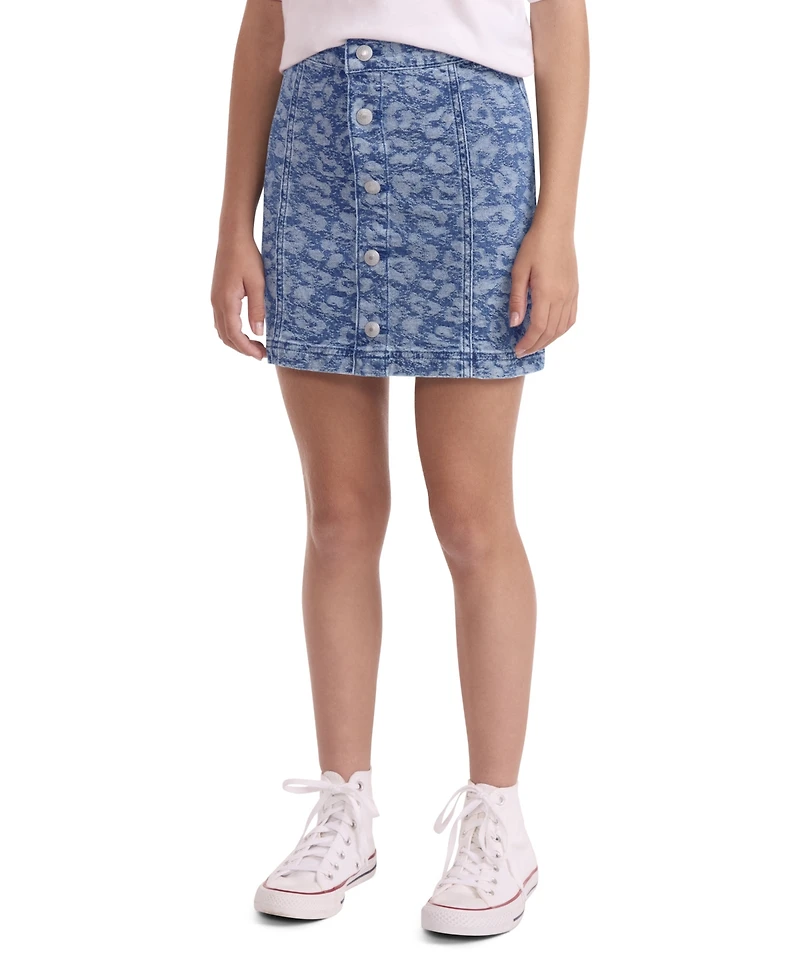 Levi's Girls 7-16 Leopard Denim Button Front Skirt