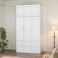 Homsee 6-Door Big Wardrobe Armoires with Hanging Rod, 4-Drawers, Storage Shelves