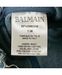 Pre-Owned Balmain Women's Blue Striped Logo Raw Edge Denim Skirt