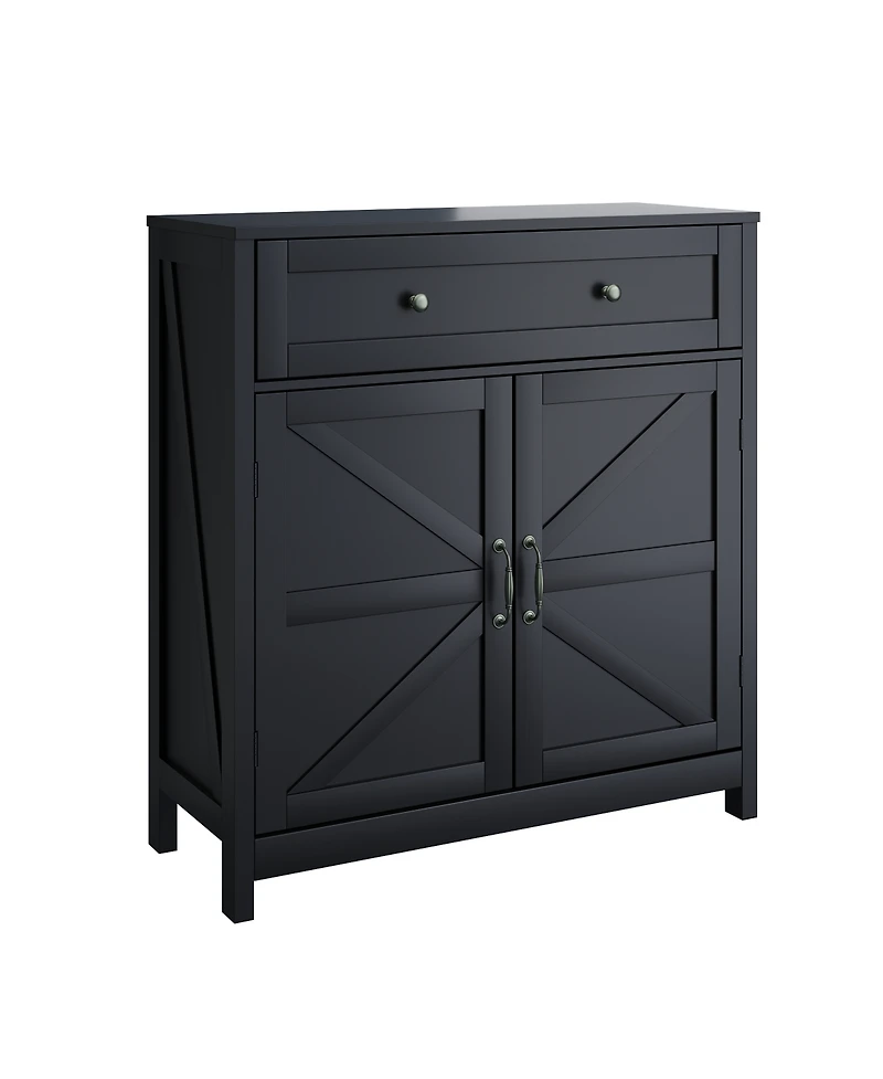 sumyeg Farmhouse Kitchen Cabinet Sideboard with Barn Door Drawer and Adjustable Shelf in Black