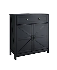 sumyeg Farmhouse Kitchen Cabinet Sideboard with Barn Door Drawer and Adjustable Shelf in Black