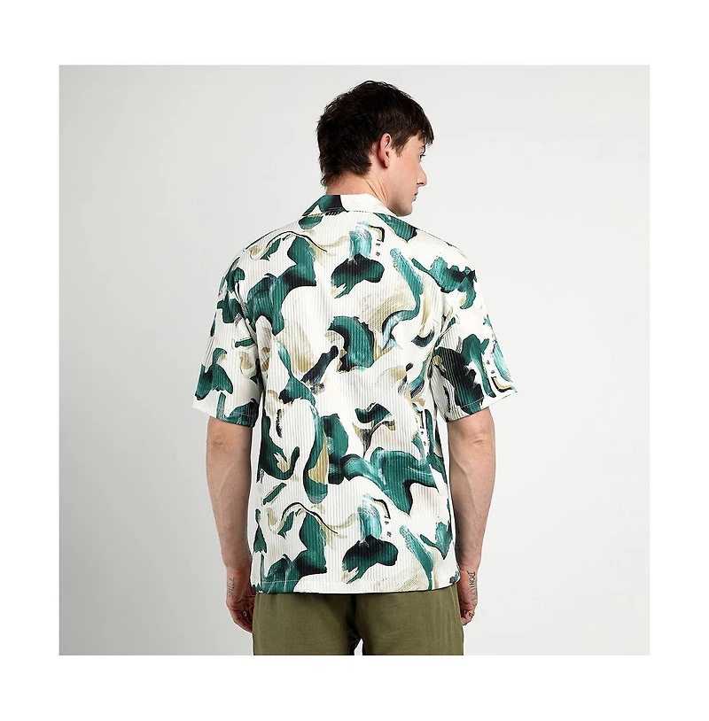 Campus Sutra Men's Emerald Green Oversized Swirl Strokes Shirt