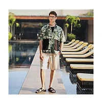 Campus Sutra Men's Jungle Green & Ivory White Flora-Stroke Oversized Shirt