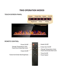 Flynama 60" Recessed Ultra-Thin Electric Fireplace with Tempered Glass, Remote, Multicolor Flame, Emberbed & Led Heater