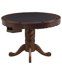 Flynama Tobacco Finish Reversible Game Table with cup holders, carved pedestal, velvet surface, converts dining to gaming.