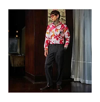 Campus Sutra Men's Cream White & Scarlet Red Floral-Tactile Relaxed Shirt