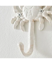 Danya B White Cast Iron Nautical Ocean Sculpture Wall Hook Set of 3 - Seashell, Crab, Seahorse