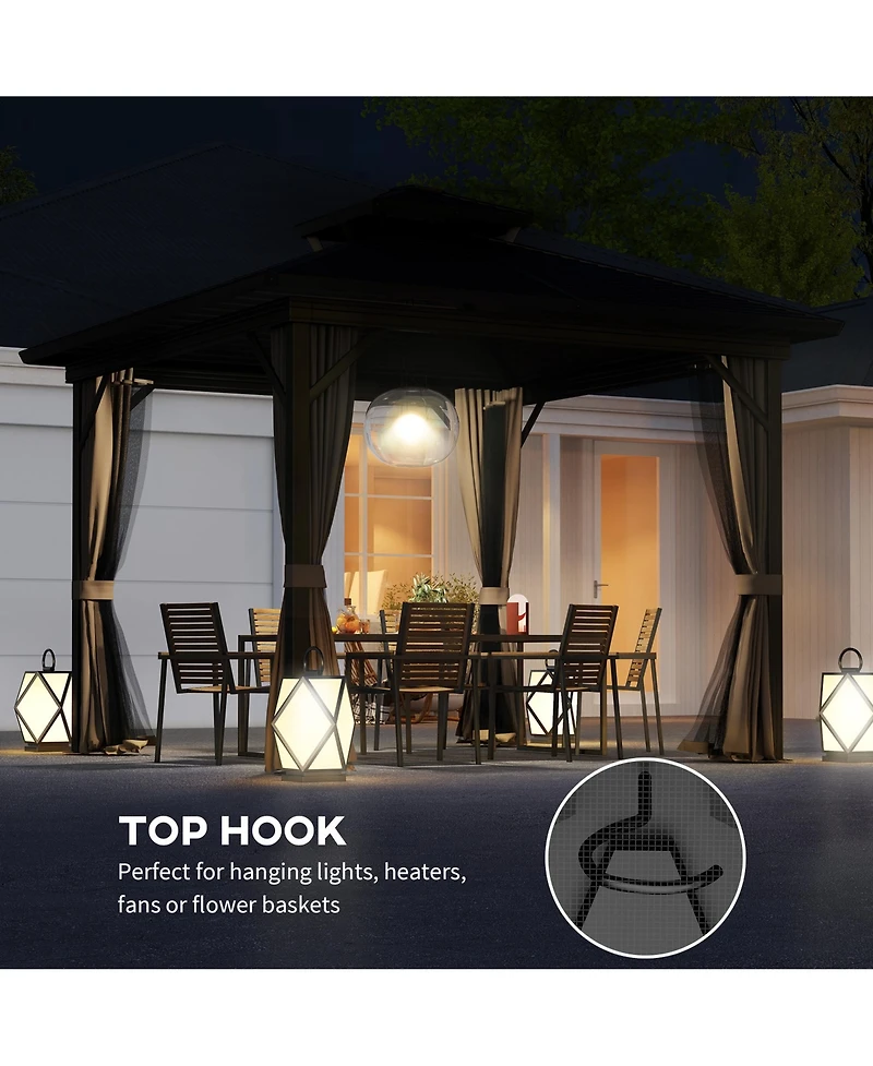 Outsunny 10' x 10' Hardtop Gazebo with Netting & Sidewalls,