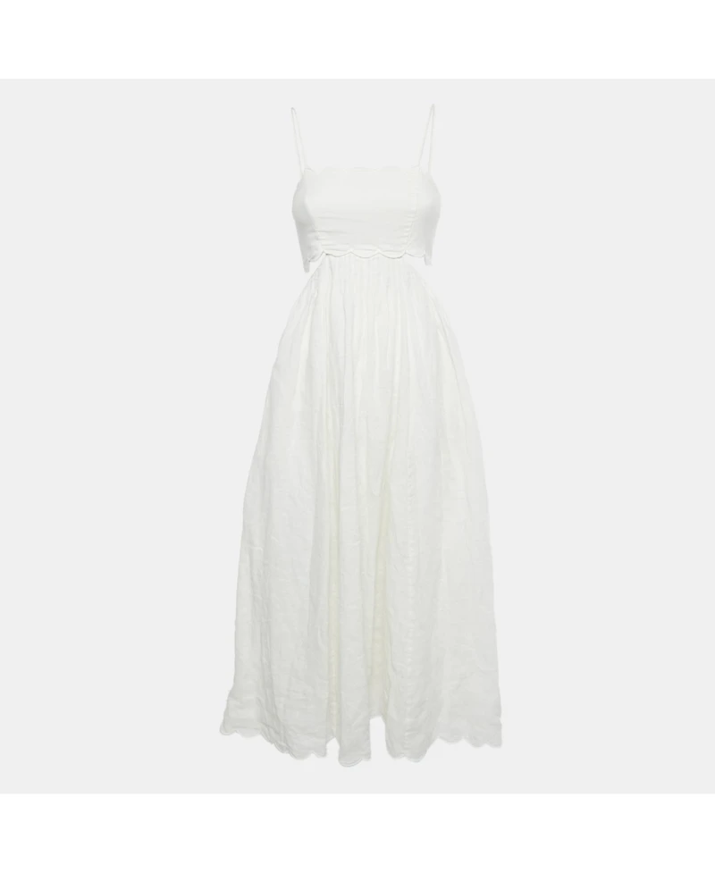 Pre-Owned Zimmermann Women's White Linen Scallop Jude Midi Dress